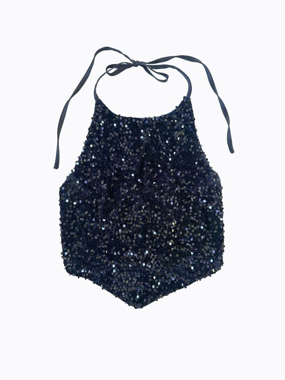 Altar'd State Navy Sequin Halter Crop Top S Metallic Blue Satin Tie Back Y2K Lux